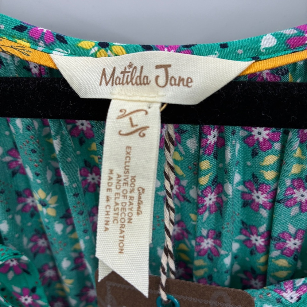 Matilda Jane Floral Boho Cottagecore Tiered Peasant Midi Dress Green Large NWT - Picture 4 of 9